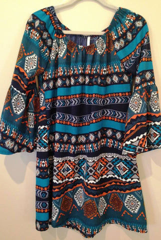 Blue Aztec Print Dress