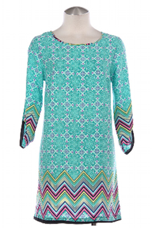 Chevron Accented Tribal Print Dress