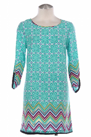 Chevron Accented Tribal Print Dress